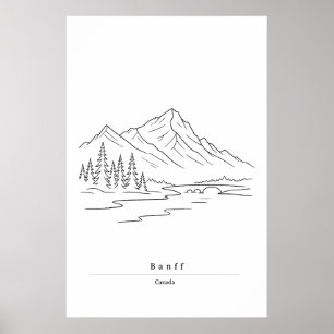 Minimale Banff-Linienkunst Kanadische Rocky Moun Poster