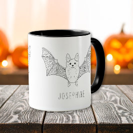 Minimale Bat Line Art mit Individuelle Name Hallow Tasse