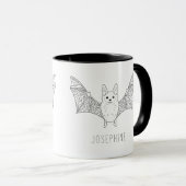 Minimale Bat Line Art mit Individuelle Name Hallow Tasse (VorderseiteRechts)