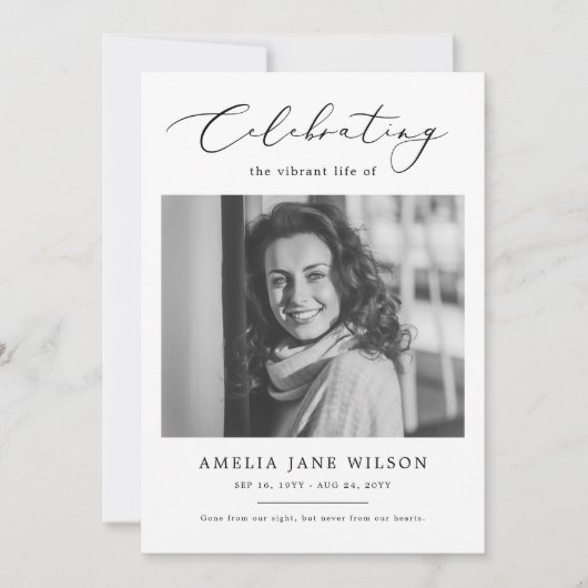 Minimale Beerdigung Gedenkfeier Foto Feier des Leb Einladung (Vorderseite)