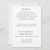 Minimale Beerdigungsfeier des Lebenszyklus-Program Einladung (Rückseite)