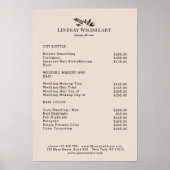 Minimale beige botanische Salon-Preisliste Poster (Vorne)