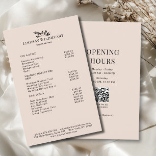 Minimale beige botanische Salon-QR-Code-Preisliste Flyer