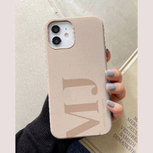 Minimale beige personalisierte große Initialen  Case-Mate iPhone Hülle