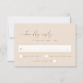 Minimale Beige-Script-Hochzeit RSVP Karte (Vorderseite)