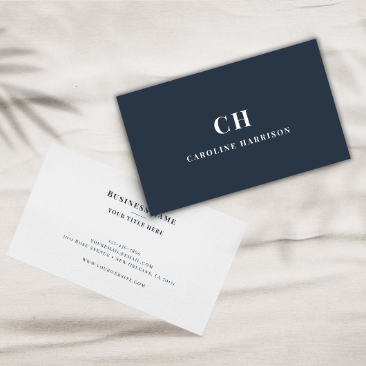 Minimale Berufliche einfache Monogram Navy Visitenkarte