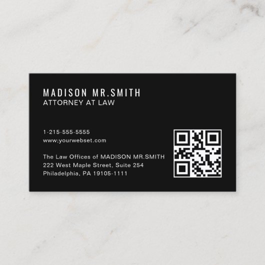 Minimale Berufliche QR Code Black Business Card Visitenkarte (Vorderseite)