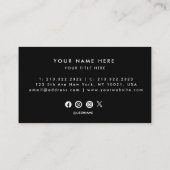 Minimale Berufliche QR Code Black Business Card Visitenkarte (Rückseite)