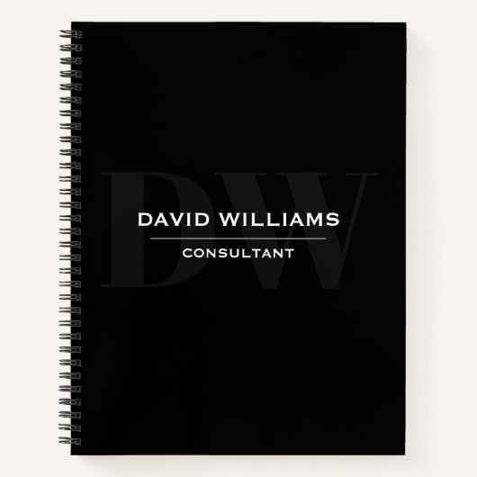 Minimale Berufliche Schwarz-Weiß-Monogramm Notizblock (Vorderseite)