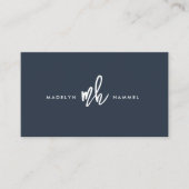 Minimale Berufliche Script Monogram Navy Visitenkarte (Vorderseite)