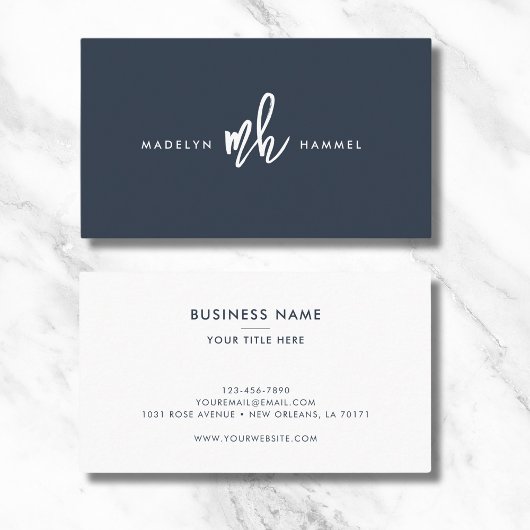 Minimale Berufliche Script Monogram Navy Visitenkarte