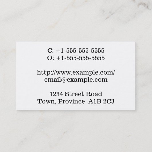 Minimale, Berufliche Visitenkarte (Rückseite)