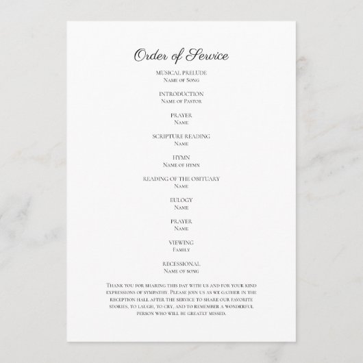 Minimale Bestattungsprogrammaufstellung Programm (Rückseite)