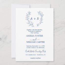 Minimale Blatt | Formale Monogramm-Hochzeitseinlad Einladung
