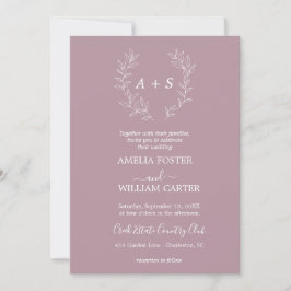 Minimale Blatt | Formale Monogramm-Hochzeitseinlad Einladung