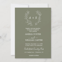 Minimale Blatt | Formale Monogramm-Hochzeitseinlad Einladung