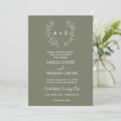 Minimale Blatt | Formale Monogramm-Hochzeitseinlad Einladung (Stehend Vorderseite)