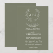 Minimale Blatt | Formale Monogramm-Hochzeitseinlad Einladung (Vorne/Hinten)
