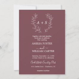 Minimale Blatt | Formale Monogramm-Hochzeitseinlad Einladung