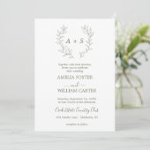 Minimale Blatt | Formale Monogramm-Hochzeitseinlad Einladung (Stehend Vorderseite)