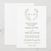 Minimale Blatt | Formale Monogramm-Hochzeitseinlad Einladung (Vorne/Hinten)