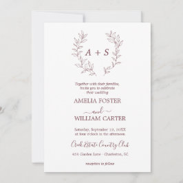 Minimale Blatt | Formale Monogramm-Hochzeitseinlad Einladung