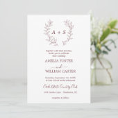 Minimale Blatt | Formale Monogramm-Hochzeitseinlad Einladung (Stehend Vorderseite)