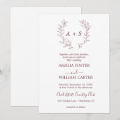Minimale Blatt | Formale Monogramm-Hochzeitseinlad Einladung (Vorne/Hinten)