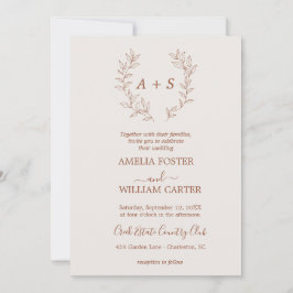 Minimale Blatt | Formale Monogramm-Hochzeitseinlad Einladung