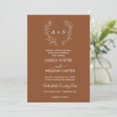 Minimale Blatt | Formale Monogramm-Hochzeitseinlad Einladung (Stehend Vorderseite)