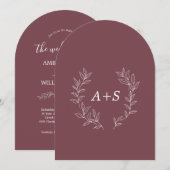 Minimale Blatt | Gebogene Monogramm-Hochzeitseinla Einladung (Vorne/Hinten)