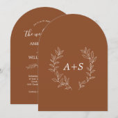 Minimale Blatt | Gebogene Monogramm-Hochzeitseinla Einladung (Vorne/Hinten)