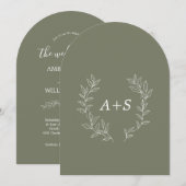 Minimale Blatt | Gebogene Monogramm-Hochzeitseinla Einladung (Vorne/Hinten)