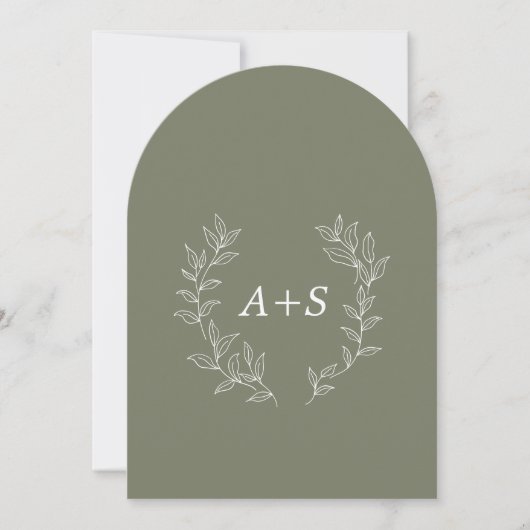 Minimale Blatt | Gebogene Monogramm-Hochzeitseinla Einladung (Vorderseite)
