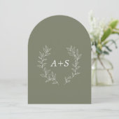 Minimale Blatt | Gebogene Monogramm-Hochzeitseinla Einladung (Stehend Vorderseite)