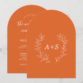 Minimale Blatt | Gebogene Monogramm-Hochzeitseinla Einladung (Vorne/Hinten)