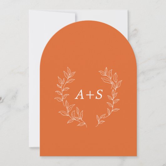 Minimale Blatt | Gebogene Monogramm-Hochzeitseinla Einladung (Vorderseite)