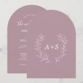 Minimale Blatt | Gebogene Monogramm-Hochzeitseinla Einladung (Vorne/Hinten)