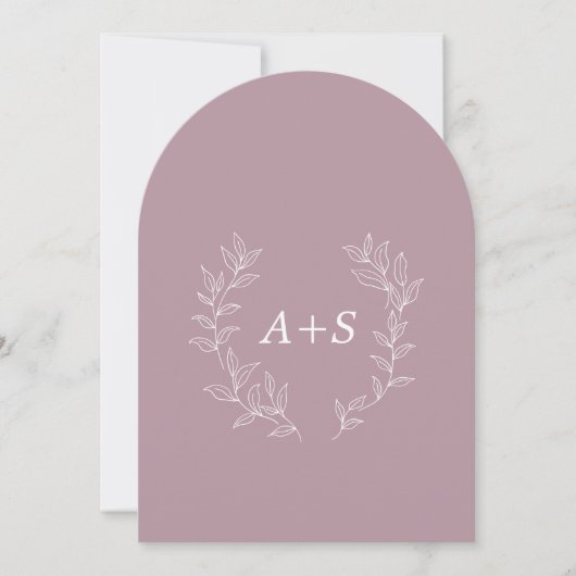 Minimale Blatt | Gebogene Monogramm-Hochzeitseinla Einladung (Vorderseite)
