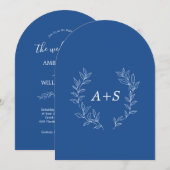 Minimale Blatt | Gebogene Monogramm-Hochzeitseinla Einladung (Vorne/Hinten)