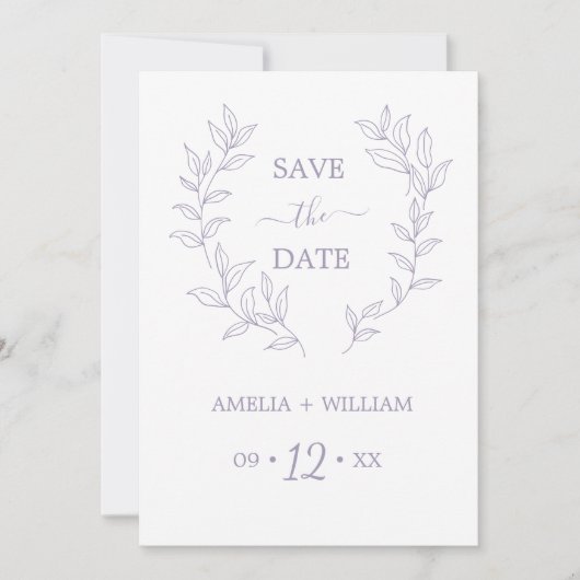 Minimale Blatt-Monogramm-Hochzeit Save the Date (Vorderseite)