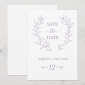 Minimale Blatt-Monogramm-Hochzeit Save the Date (Vorne/Hinten)