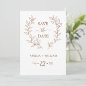 Minimale Blatt-Monogramm-Hochzeit Save the Date (Stehend Vorderseite)
