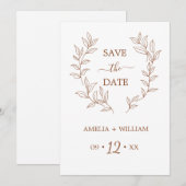 Minimale Blatt-Monogramm-Hochzeit Save the Date (Vorne/Hinten)