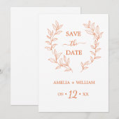 Minimale Blatt-Monogramm-Hochzeit Save the Date  (Vorne/Hinten)
