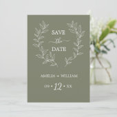 Minimale Blatt-Monogramm-Hochzeit Save the Date (Stehend Vorderseite)