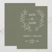 Minimale Blatt-Monogramm-Hochzeit Save the Date (Vorne/Hinten)