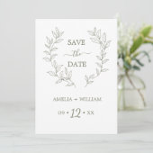Minimale Blatt-Monogramm-Hochzeit Save the Date (Stehend Vorderseite)