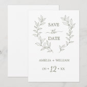 Minimale Blatt-Monogramm-Hochzeit Save the Date (Vorne/Hinten)