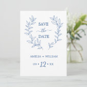 Minimale Blatt-Monogramm-Hochzeit Save the Date (Stehend Vorderseite)